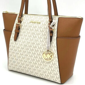 Michael Kors Charlotte Large Top Zip Tote Bag Vanilla/Brown (NWT)